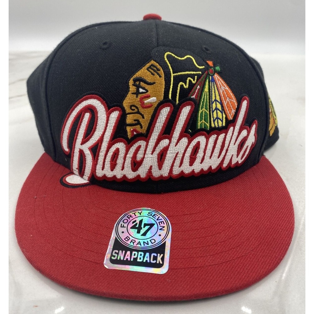 '47 Forty-Seven Hat Snapback Chicago Blackhawks Embroidered NHL Flat Brim